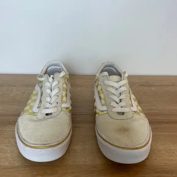 Vans Womens Gold Cream Checkerboard Skate Sneakers Size 9 Suede Canvas Skater - Picture 2 of 7